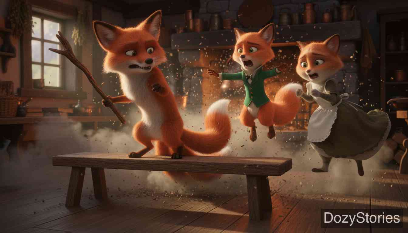 狐狸太太的婚礼 - 一位九尾狐狸终于出现了，但就在婚礼开始前，老狐狸苏醒并将所有人赶了出去。 - 场景插画 3