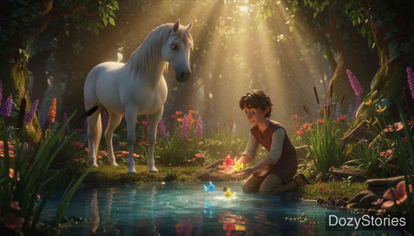 白蛇 - 侍从踏上旅途,途中他心怀善意,先后解救了搁浅的鱼、避开了蚂蚁王及其臣民,并杀马喂养了饥饿的小乌鸦。 - 场景插画 2