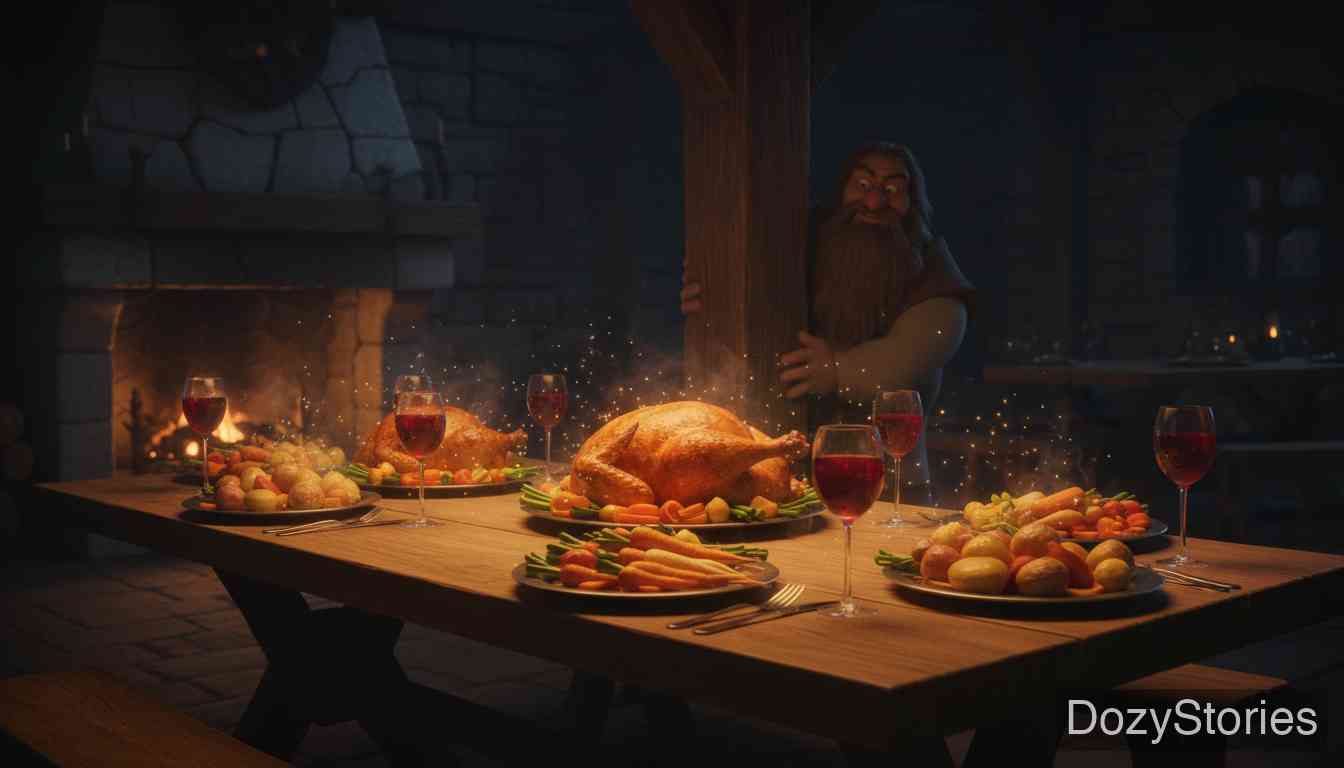 桌子、金驴和口袋里的棍子 - 裁缝发现山羊说谎并将其惩罚，大儿子带回神奇的餐桌却被店主掉包。 - 场景插画 2