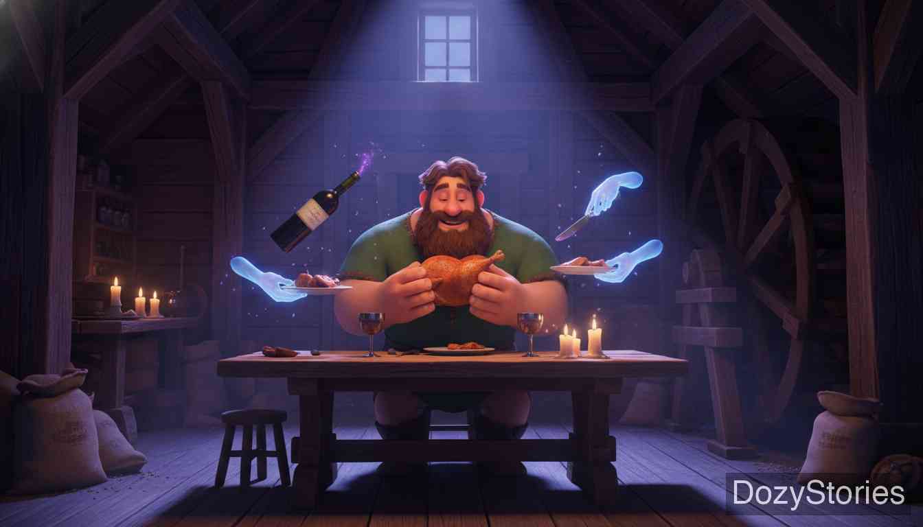 年轻的巨人 - 他在一个管家手下当工头，工资同样是每年三脚。尽管他睡懒觉，却凭怪力极速完成工作。管家害怕挨踢，试图用清洁枯井和闹鬼磨坊的计谋害死他，但他都毫发无损地幸存下来。 - 场景插画 4