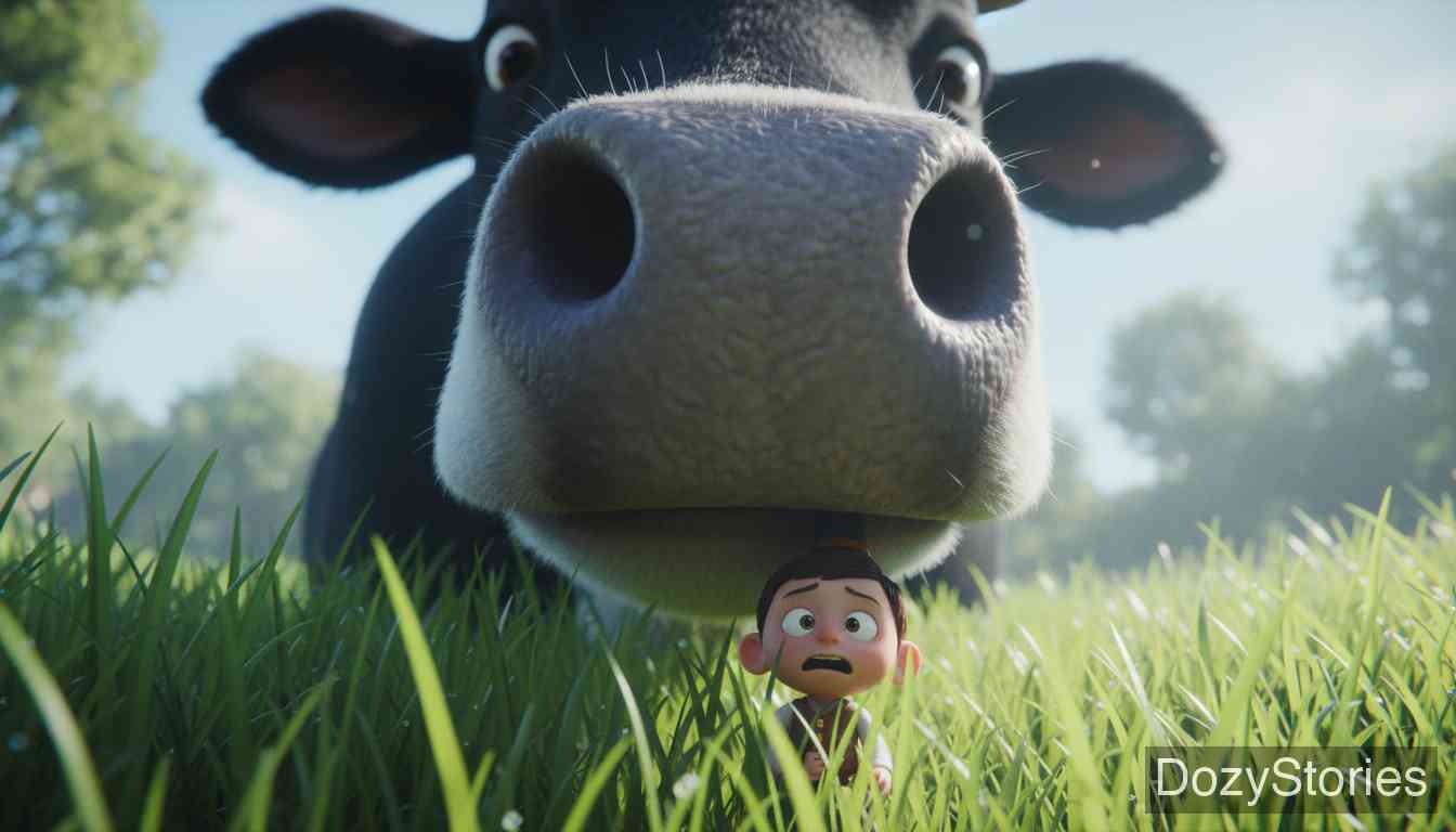 Thumbling's Travels - Working at an inn, Thumbling angers the maids, gets mowed up with grass, and is swallowed by a cow. - Scene Illustration 3
