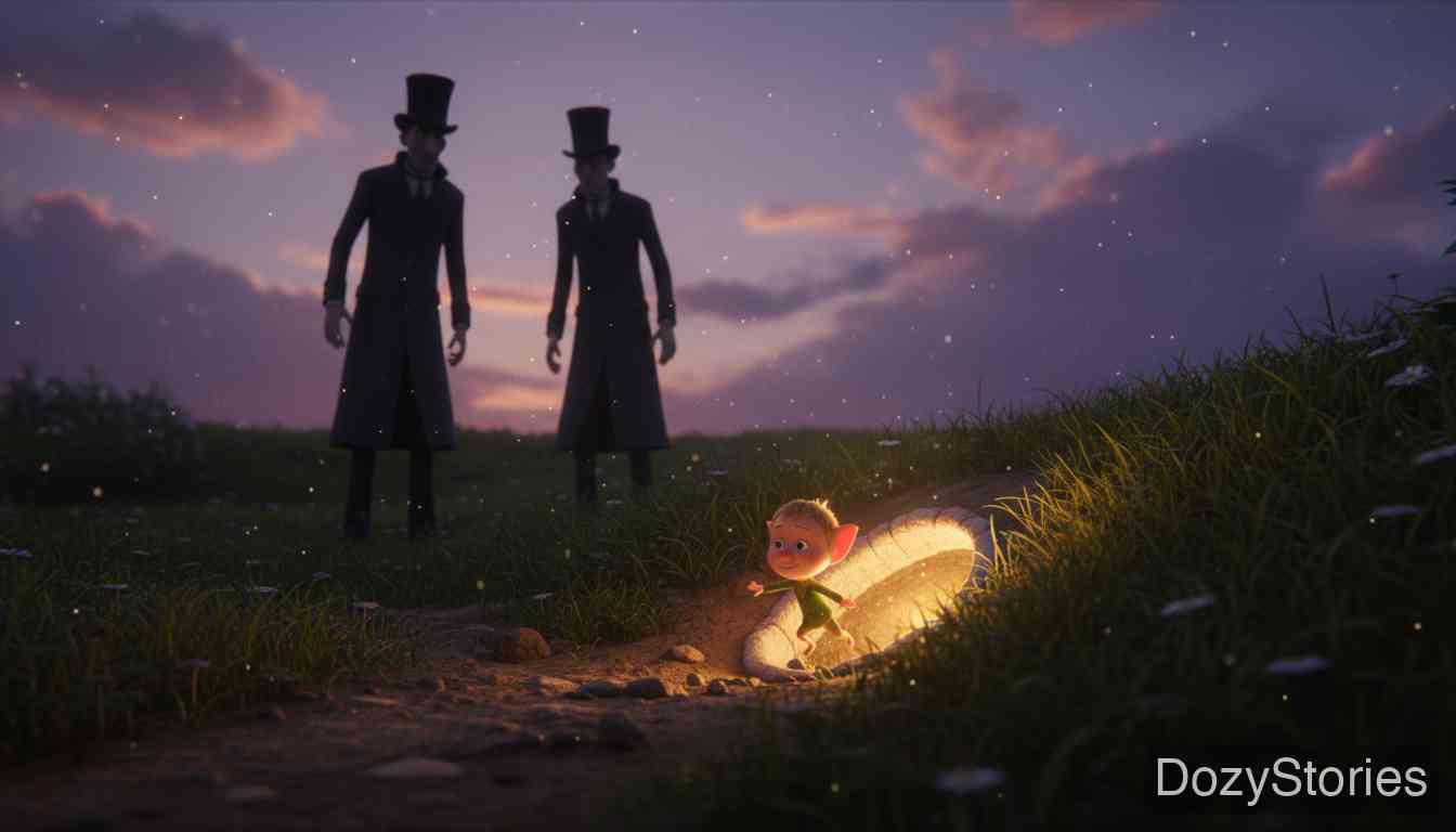 大拇指儿 - 两个陌生人想买下大拇指儿赚钱，大拇指儿说服父亲卖掉自己，随后他逃进了老鼠洞。 - 场景插画 2