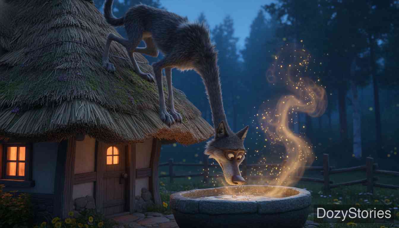 小红帽 - 另一个关于小红帽的故事:她吸取教训没有理会另一只狼,并和祖母用煮香肠的水引诱狼从屋顶掉进水槽淹死。 - 场景插画 5